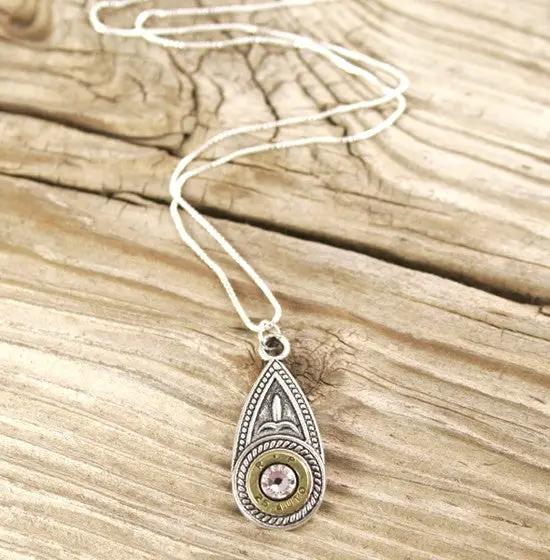 25 Auto Brass Antiqued Silver Teardrop Dangle Necklace