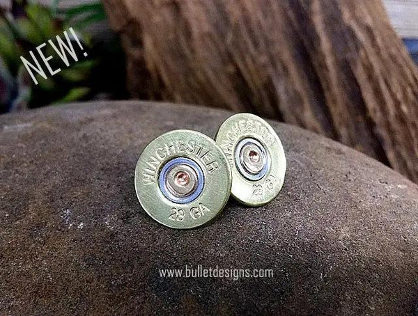28 Gauge Brass Shotgun Stud Earrings