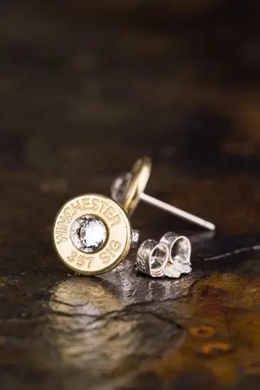 357 Sig Bullet Stud Earrings, Nickel or Brass, Sterling
