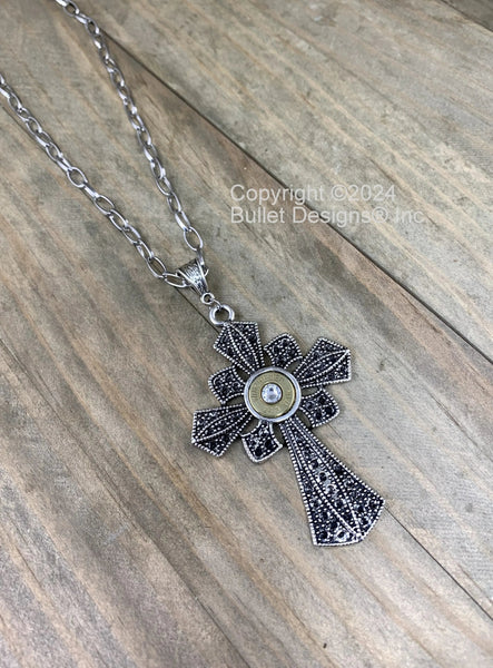 Cross Necklace, Antique & Black Custom Bullet Necklace, Nickel or Brass, 308, 30-06,  243, 45 Auto, 270, 6.5 Creedmoor, 7mm-08