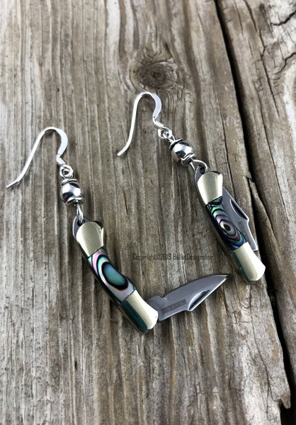 Abalone Shell Rough Rider Knife Earrings, Ryder