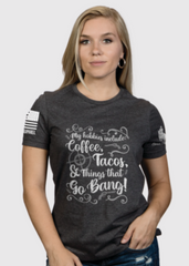 "Bullets & Taco's" Women's Grey Crew Neck T-Shirt